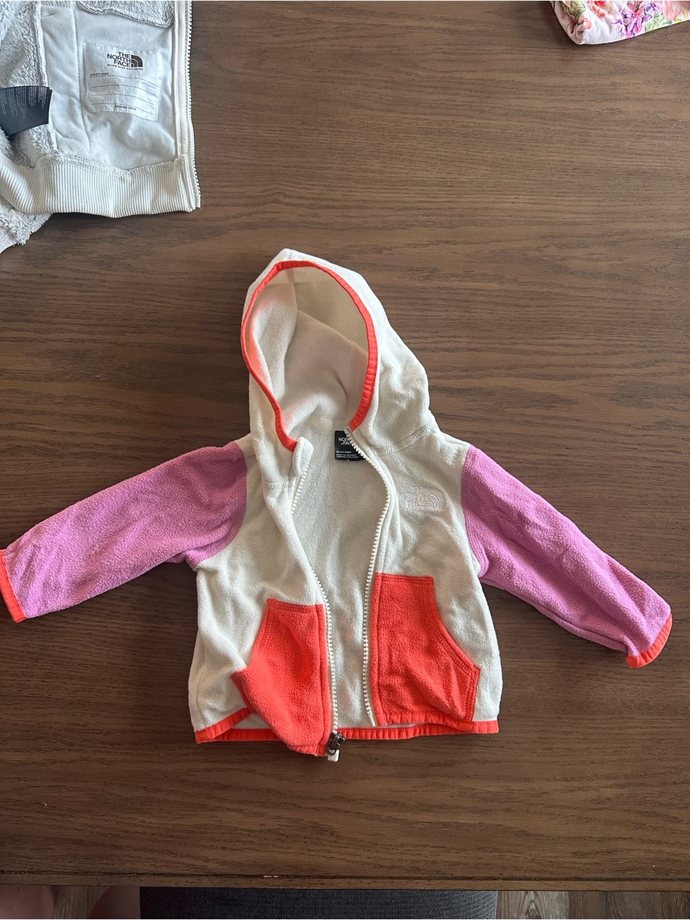 The North Face Kids Hooded Zip Jacket in Cream with Pink & Coral Accents